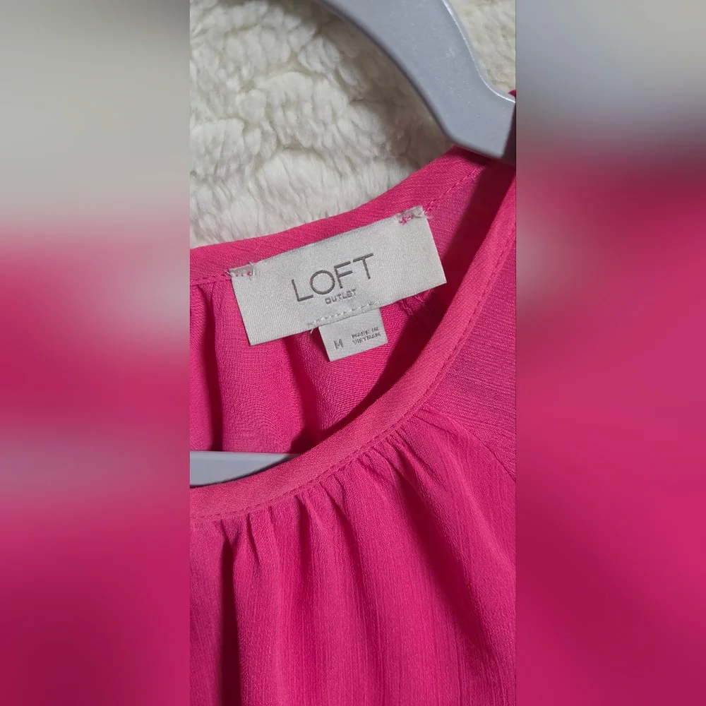 LOFT Brigth Pink Puff Long Sleeve Blouse Size M